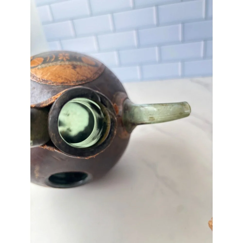 Vintage Leather Wrapped Glass Decanter Spanish Wine Bottle EMPTY